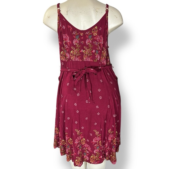 TORRID Maroon Red Sugar Skull Floral Print Belted Tank Midi Dress 3 3X - Picture 7 of 12